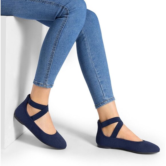 Dream Pairs Women Navy Faux Suede Flats Comfortable Elastic Ankle Straps Shoes - Picture 7 of 7